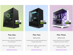 A screengrab from the NZXT Flex PC rental subscription program, highlighting different tiers available to consumers
