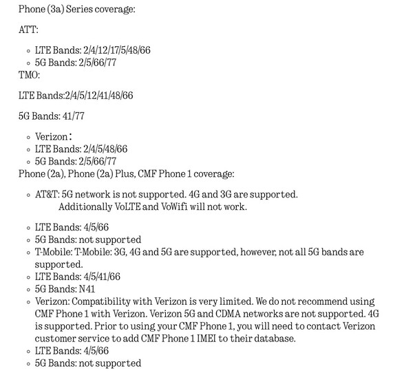 The Nothing Phone (3a) series isn't compatible with all networks in the US. (Image source: Nothing)