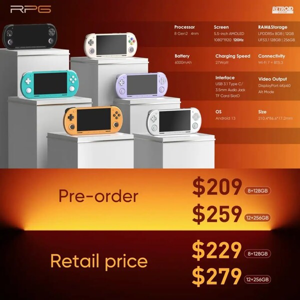 Retroid will offer a $20 discount to those who pre-order the Retroid Pocket 6. (Image source: Retroid)