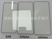 The Galaxy S26 series may look more similar than previous models, Galaxy S26, Galaxy S26 Plus and Galaxy S26 Ultra screen protectors from left to right. (Image source: via Ice Universe)