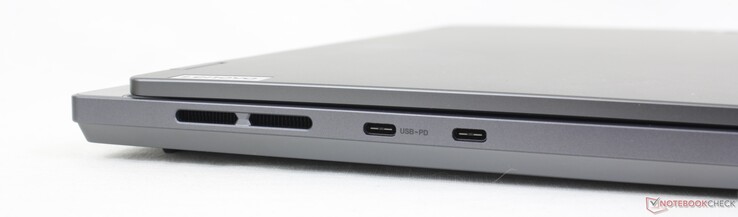 Left: 1x USB-C 3.2 Gen. 2 + DisplayPort 1.4 + 140 W Power Delivery, 1x USB-C 3.2 Gen. 2 + DisplayPort 1.4