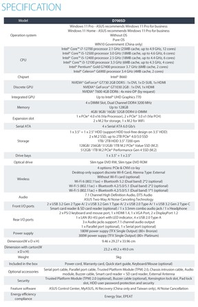 Asus ExpertCenter D7 SFF PC - Specifications. (Image Source: Asus)