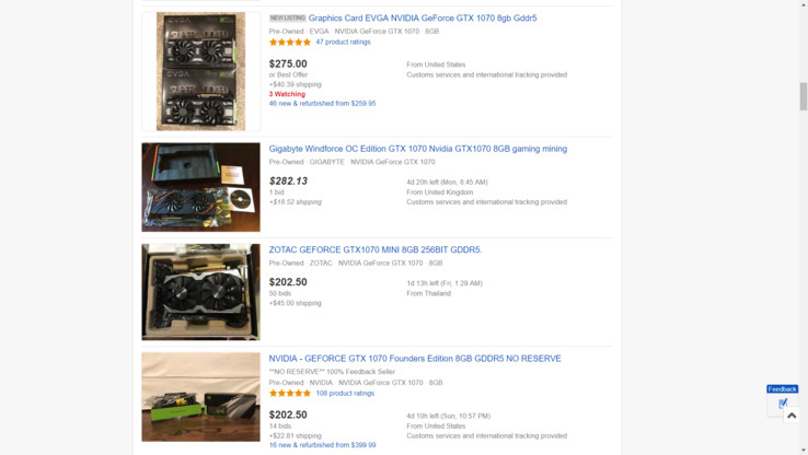 Today's eBay search results for 'GTX 1070' are best not read before coffee. (Source: eBay)