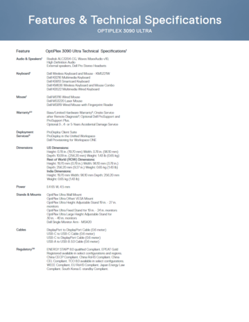 Dell OptiPlex 3090 Ultra - Specifications - contd. (Image Source: Dell)