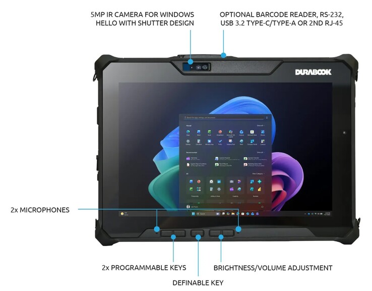 The Durabook R10 2-in-1 laptop has physical buttons and an optional barcode reader for use in business and corporate environments. (Image source: Durabook)