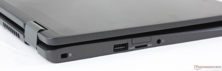 Right: Noble Lock, USB 3.1 Gen 1 Type-A, MicroSD reader, MicroSIM reader (optional), 3.5 mm combo audio