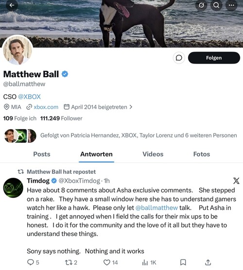 Matthew Ball repost of Asha Sharma exclusivity criticism