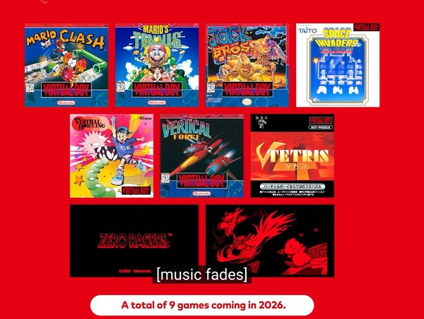 Additional Virtual Boy games that will be released in 2026. (Image source: Nintendo)