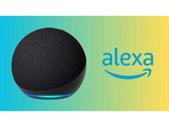 A promotional image for Amazon Echo with a deep gradient background and a logo of Alexa AI assistant. (Image Source: Amazon)