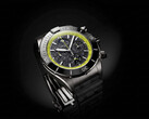 Breitling Super Chronomat B19 44 Perpetual Calendar Chronograph with a carbon-fibre dial, lime-green tachymeter scale and dark case.