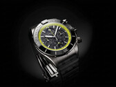 Breitling Super Chronomat B19 44 Perpetual Calendar Chronograph with a carbon-fibre dial, lime-green tachymeter scale and dark case.