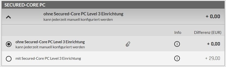 The Secured-Core PC Level 3 pre-configuration costs 29 Euro