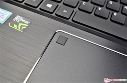 The fingerprint reader is located in the top left corner of the ClickPad