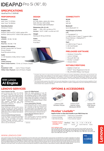 Lenovo IdeaPad Pro 5i 16 - Specifications. (Source: Lenovo)