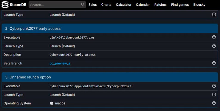 macOS launch option (Image source: SteamDB)
