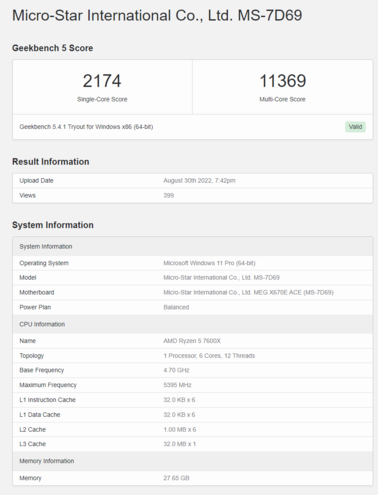 AMD Ryzen 5 7600 on Geekbench. (Source: Geekbench)