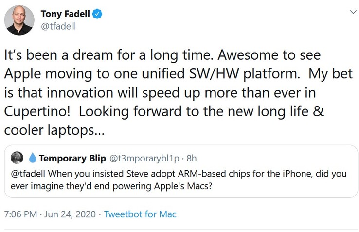 Tony Fadell's response to my tweet. (Image: Notebookcheck)