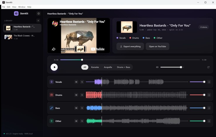 Volume controls for each track but only one track for two guitars