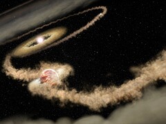 An edited image showing a star and a black hole.