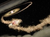 An edited image showing a star and a black hole.