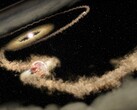 An edited image showing a star and a black hole.