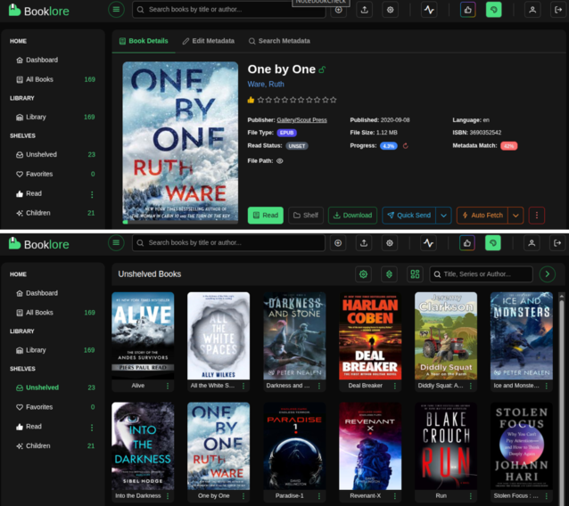 Booklore allows you to manage metadata and assign books to shelves, tracking and saving your progress as you read (ImageSource: Notebookcheck)