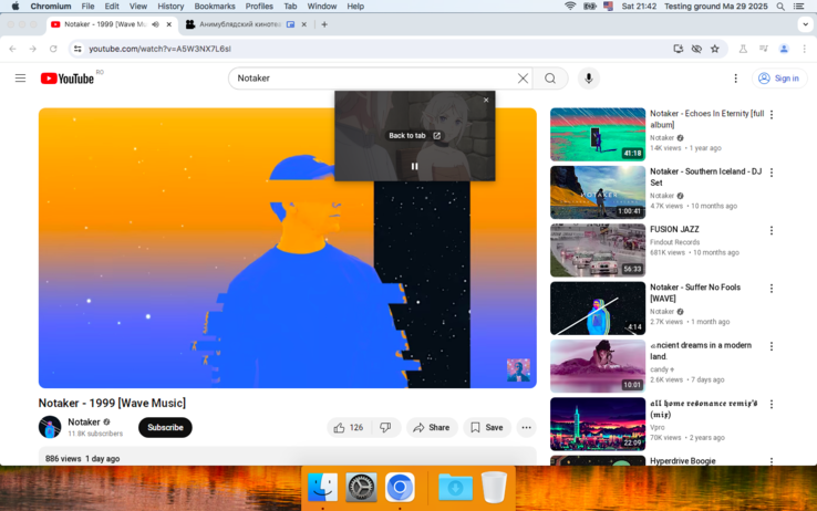 Chromium Legacy 127 on macOS 10.13 - a YouTube video playing alongside a picture-in-picture video (Image source: Screenshot - Notebookcheck)