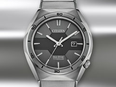 The Citizen Eco-Drive AW1660-51H, pictured against a gradient, metallic background. (Image source: Citizen)