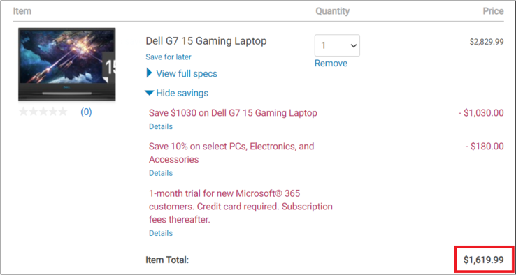 Dell G7 15 deal. (Image source: Dell - edited)