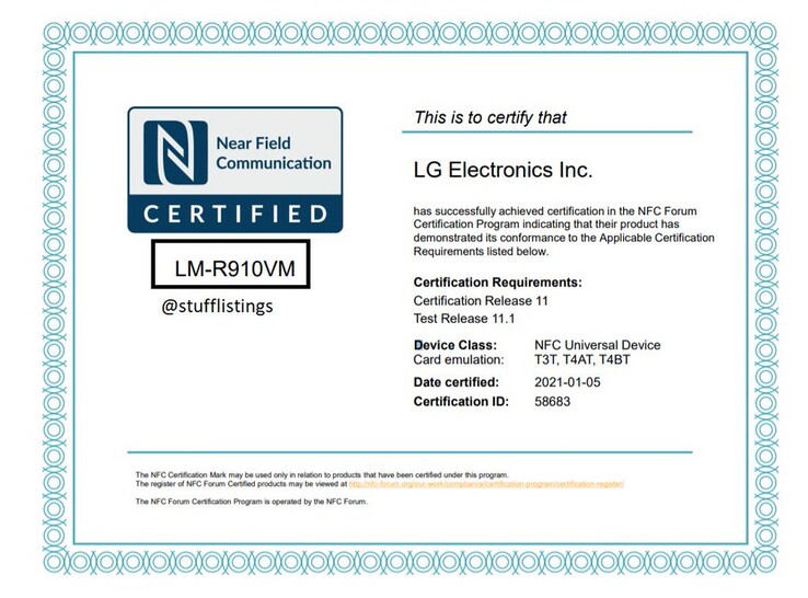 @stufflistings spots the "LG Rollable" with NFC certification. (Source: NFC Forum via Twitter)