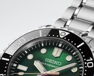 Close-up of the Seiko Marinemaster HBF003J1 showing its green sunburst dial,