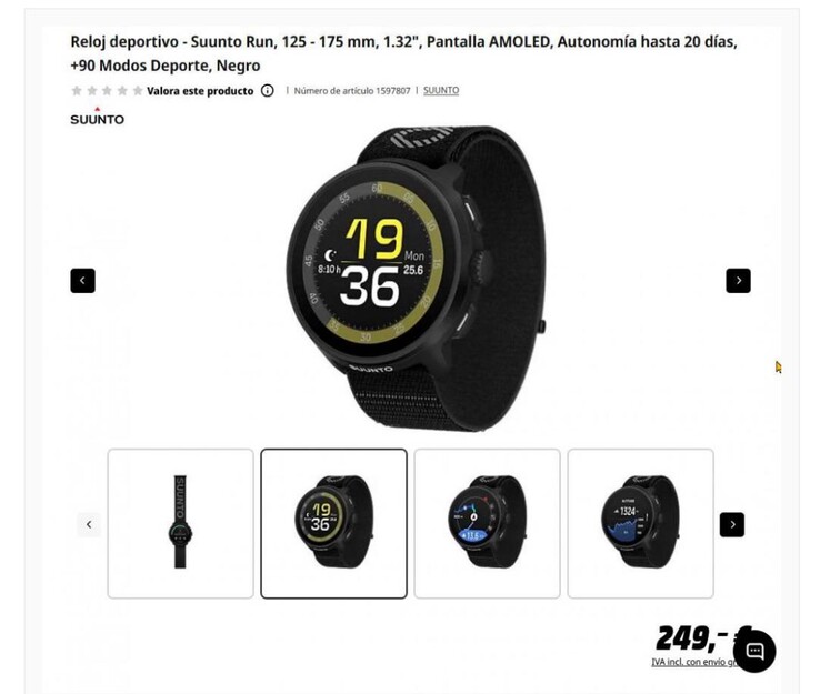 The Suunto Run watch product listing at MediaMarkt Spain. (Image source: u/GoatInformal9622 via Reddit)