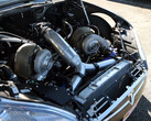 Tesla Model S with a twin-turbo Big Block Chevy engine retrofit. (Image source: Engine Builder/YT)