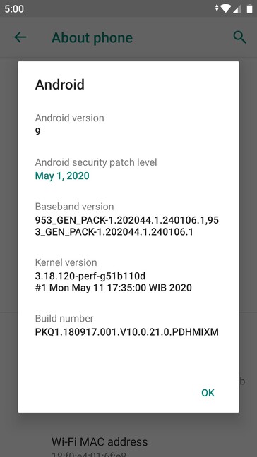 Xiaomi Mi A1 May 2020 update details (Source: Own)