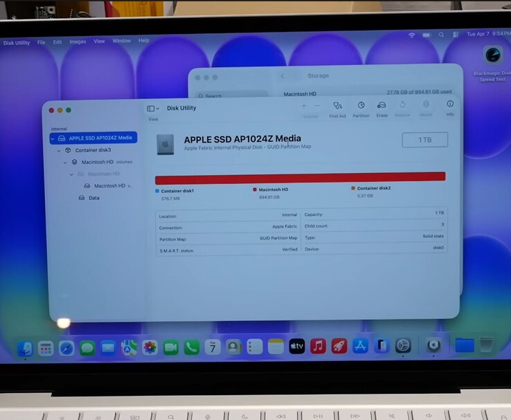 MacBook Neo Disk Utility showing Apple SSD AP1024Z with 1 TB storage