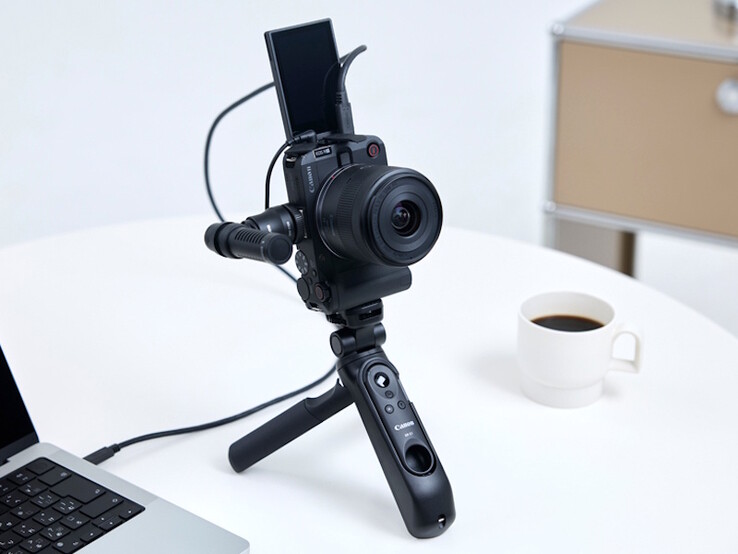 The Canon EOS R50 V camera can wirelessly livestreaming social media updates in horizontal and vertical orientations thanks to dual tripod mounts. (Image source: Canon)