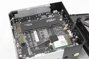 System supports up to two M.2 PCIe4 x4 NVMe SSDs but no upgradeable RAM. WLAN module is removable