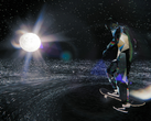 Pictured - a still from the Skate Story's trailer showing the moon and the skater. (Image source: Steam)