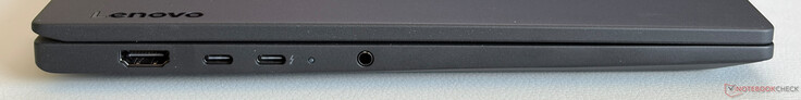 Left side: HDMI 2.1, USB-C 3.2 Gen.1 (5 Gbps, DisplayPort 1.2, Power Delivery), USB-C 4.0 w/ Thunderbolt 4 (40 Gbps, DisplayPort 2.1, Power Delivery), 3.5 mm stereo