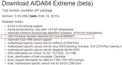 Intel Core i9-9900KFC mentioned in AIDA64 Extreme beta release notes (Source: Wccftech)