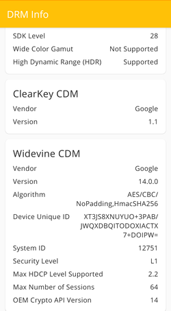 Widevine DRM is supported