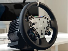 Logitech G RS50 system with the RS50 wheelbase, RS wheel hub, rim, and desk clamp. (Image source: Logitech)