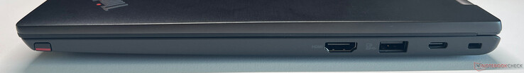 Right: Stylus, HDMI 2.1, USB-A 3.2 Gen.1 (5 Gbit/s, power), USB-C 3.2 Gen.2 (20 Gbit/s, DisplayPort ALT mode 1.4, Power Delivery 3.0), Kensington Security Slot