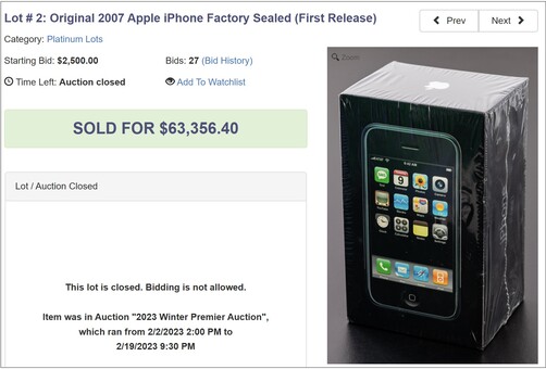 Winning bid for first-gen iPhone. (Image source: LCG Auctions)