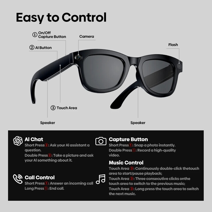 These smart glasses are supposedly easy to control (Image source: Zeblaze)