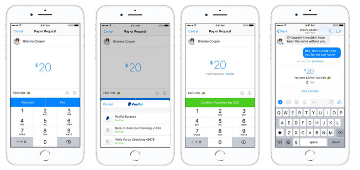 Paying via PayPal in Facebook Messenger. (Source: PayPal)