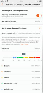 Settings for the heart-rate measurement