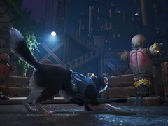 Agent T.H.U.N.D.E.R., the German Shepherd secret agent from Barkour, crouches in a training area wearing spy gear, with a castle in the background and target dummies ahead. (Image source: Varsav Game Studios via Steam)