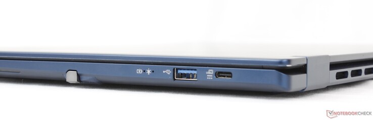 Right: Stylus pen, USB-A (5 Gbps), USB-C 4.0 w/ Power Delivery + DisplayPort