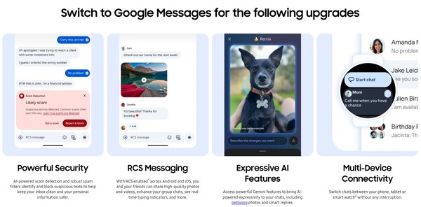 Samsung says switching to Google Messages brings these upgrades.